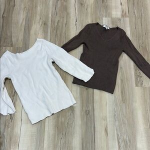Off-white, and Brown Ribbed Knit Sweaters set